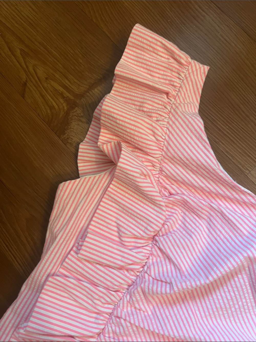 Lilly Pulitzer Pink & White Striped One-Shoulder Ruffle Summer Dress - Picture 3 of 7